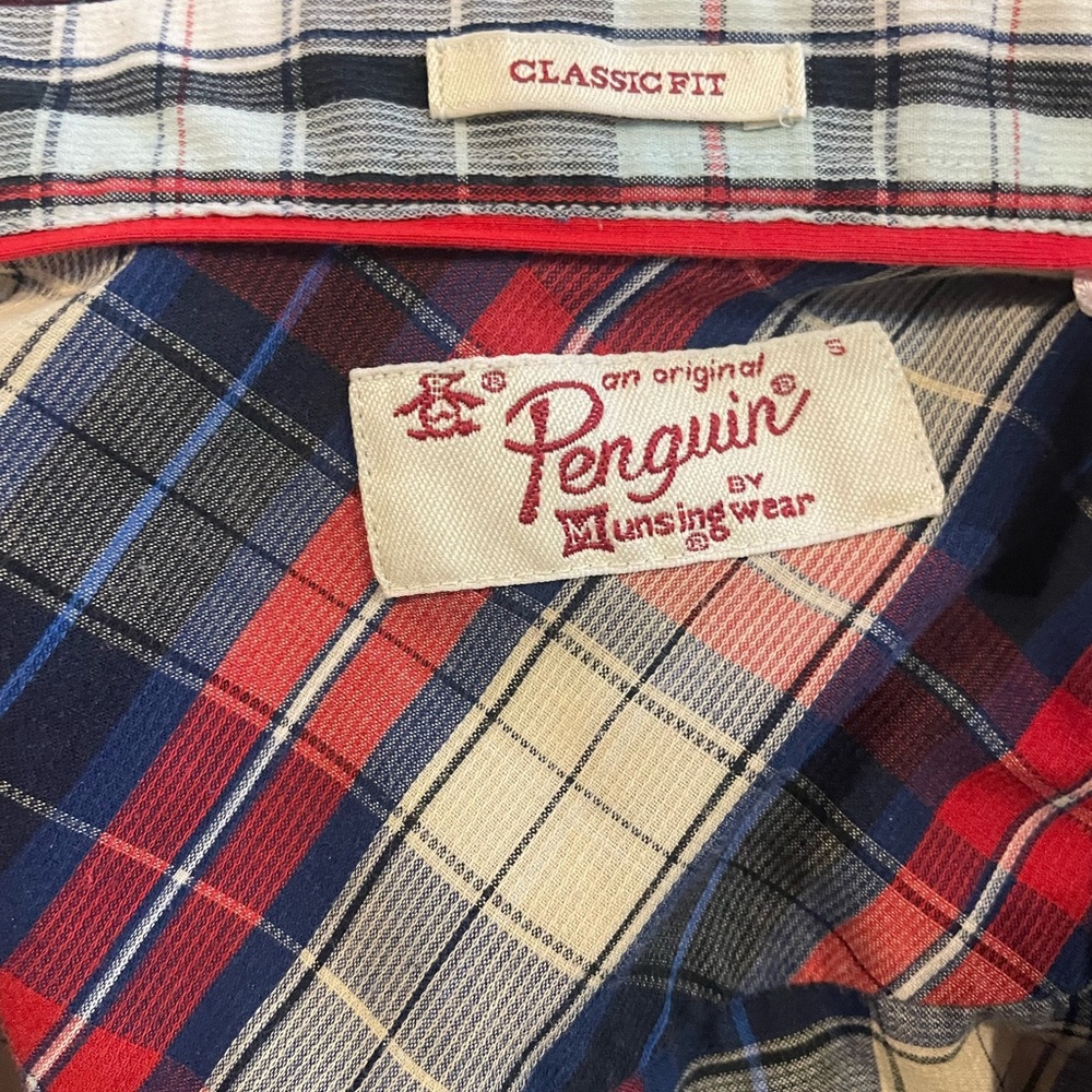 Original Penguin Plaid Button Down Shirt - Red, Blue, and Cream